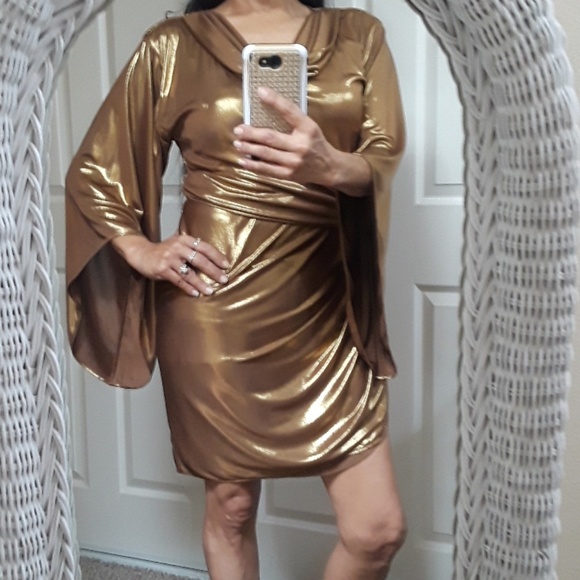 Halston Heritage Gold Liquid Lame Dress - Picture 8 of 8